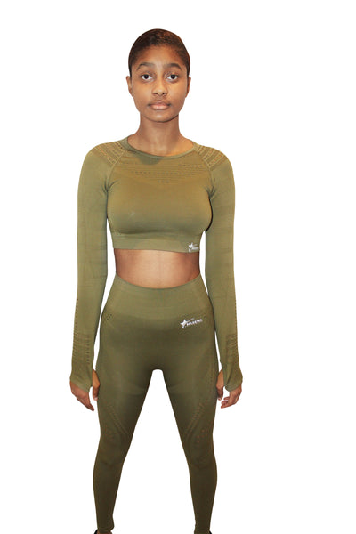 SEAMLESS LONG SLEEVE LEGGINGS IN KHAKI